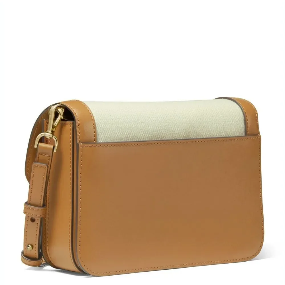 New! MICHAEL KORS Sloan Editor Leather Canvas Crossbody Bag NWT Natural/Acorn